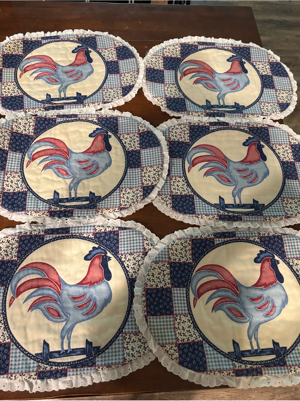 Vtg Cottagecore Chicken Placemats Ruffle Grandma Set of 6